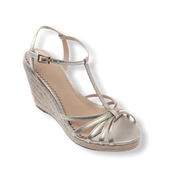 Crown & Ivy MAYBELLE Espadrilles Wedge Heel Strappy Sandals Gold Size 9 - Picture 2 of 7